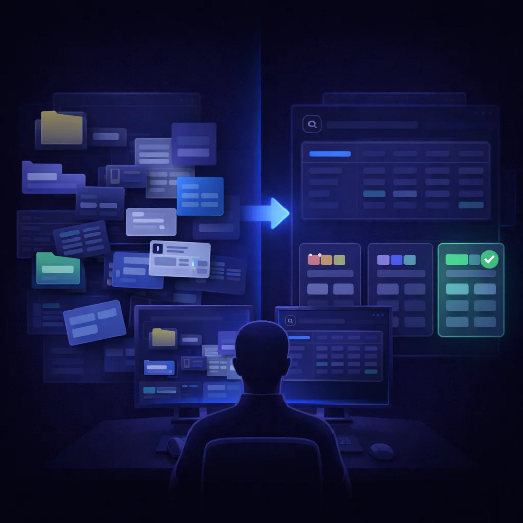 Amazon wholesale purchaser at desk transitioning from spreadsheet chaos to organized workflow